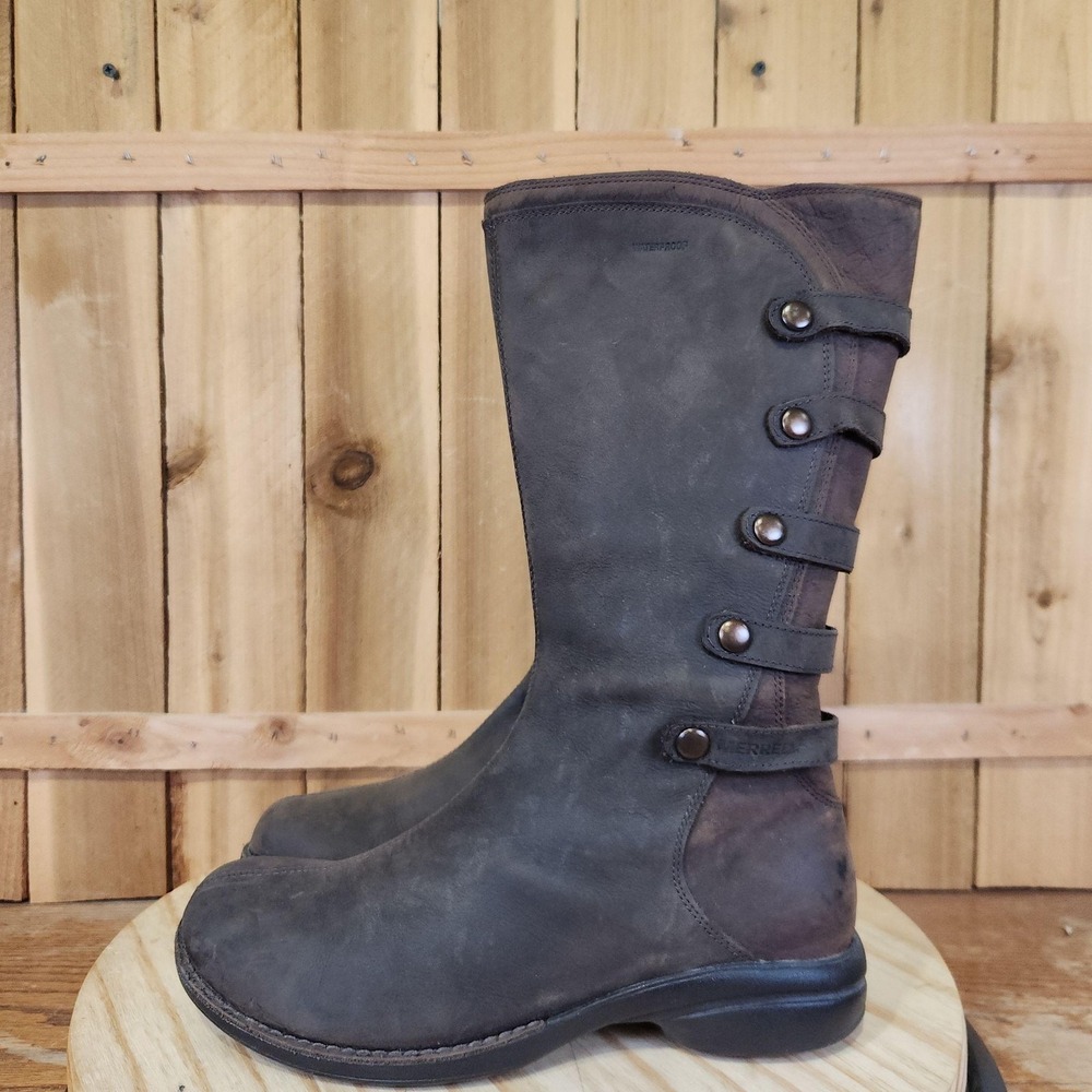 Merrell Captiva Launch 2 Boots Womens 9 Brown Leather Waterproof Riding Zip